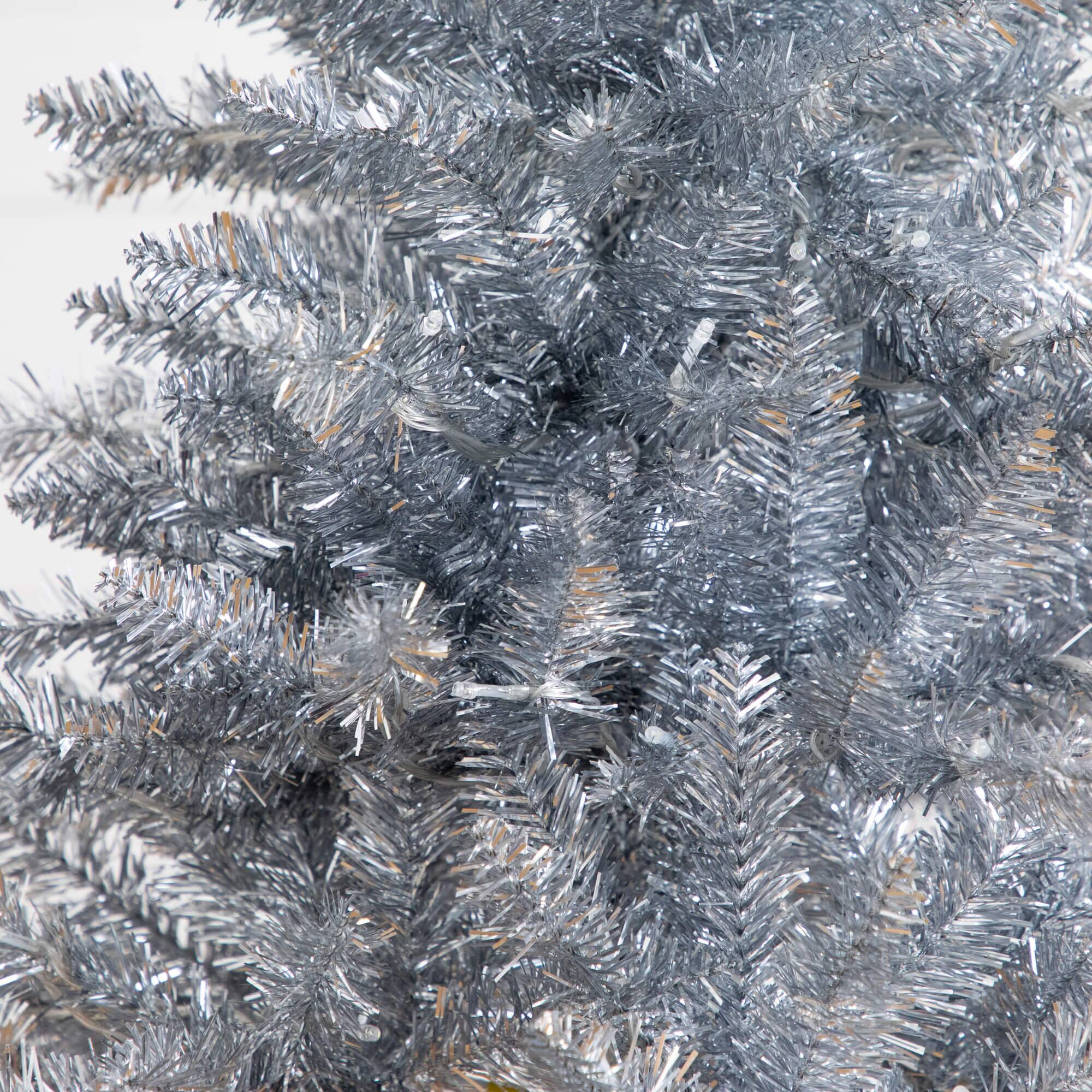 4ft. Pre-Lit Silver Tinsel Artificial Christmas Tree, Cool White Lights